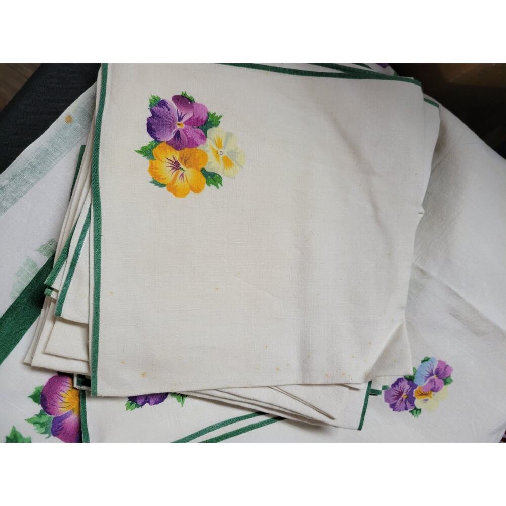 Vintage Peony Floral Tablecloth Cover W Napkins Linens Retro Antique - Picture 2 of 8